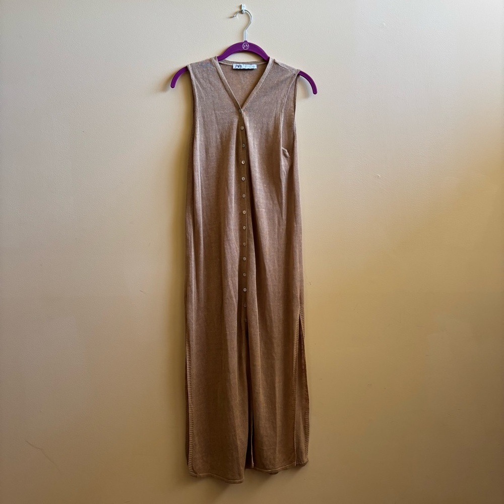 Zara Small Sleeveless Button-Down Duster Long Cardigan Bohemian